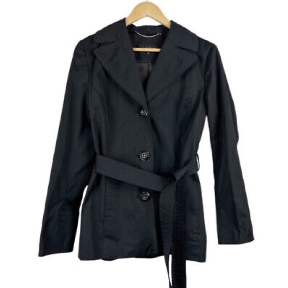 Ellen Tracy Black Raincoat Button Front Belted Petites M Removable
Hood - Picture 2 of 9